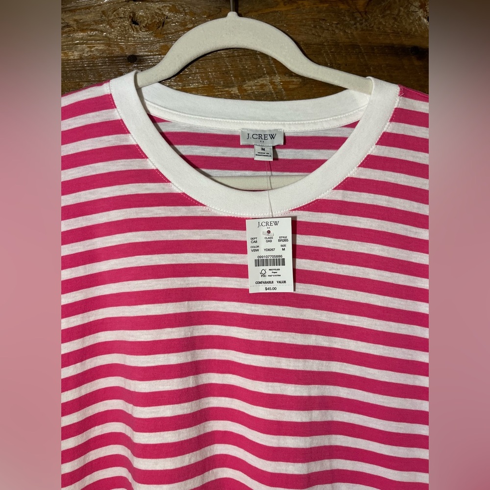 J. Crew Pink and White Boxy Short Sleeve T-Shirt - Picture 2 of 4